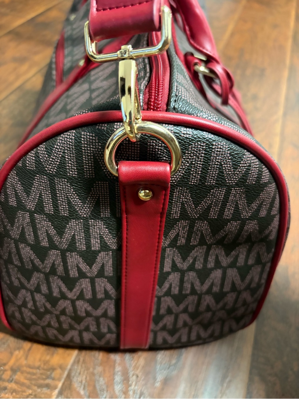 Milan duffel/weekender style bag with coated canvas & red trim - Picture 11 of 15